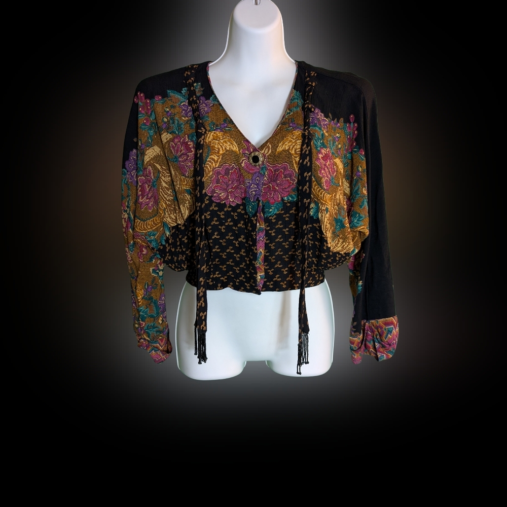 Vintage Carole Little Multicolor Geometric Crop Blouse